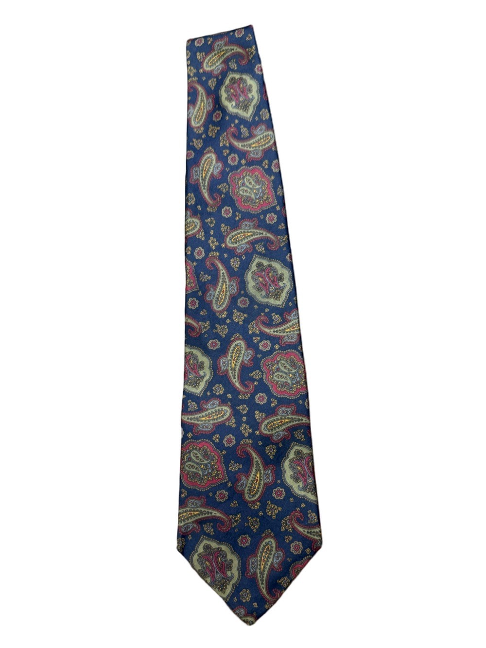 Hunting Horn Silk Tie Navy Paisley Burgundy Accents